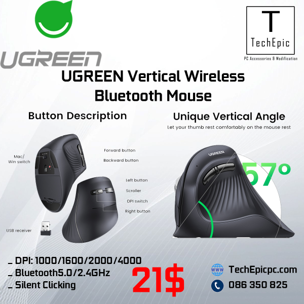 UGREEN Vertical Mouse Bluetooth Wireless