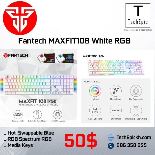 Fantech MAXFIT108 RGB White Wired