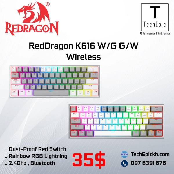 Reddragon K616 Gray White Wireless Bluetooth